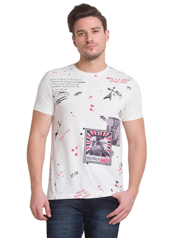 Being Human Clothing Men Slim Fit Crew Neck T-Shirts-Off-White