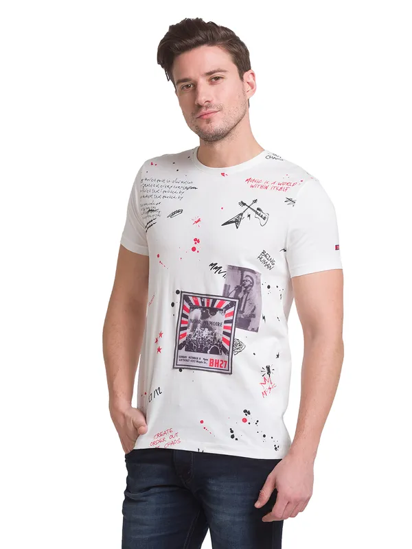 Being Human Clothing Men Slim Fit Crew Neck T-Shirts-Off-White
