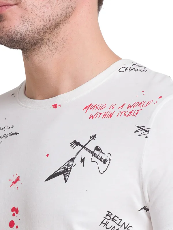 Being Human Clothing Men Slim Fit Crew Neck T-Shirts-Off-White