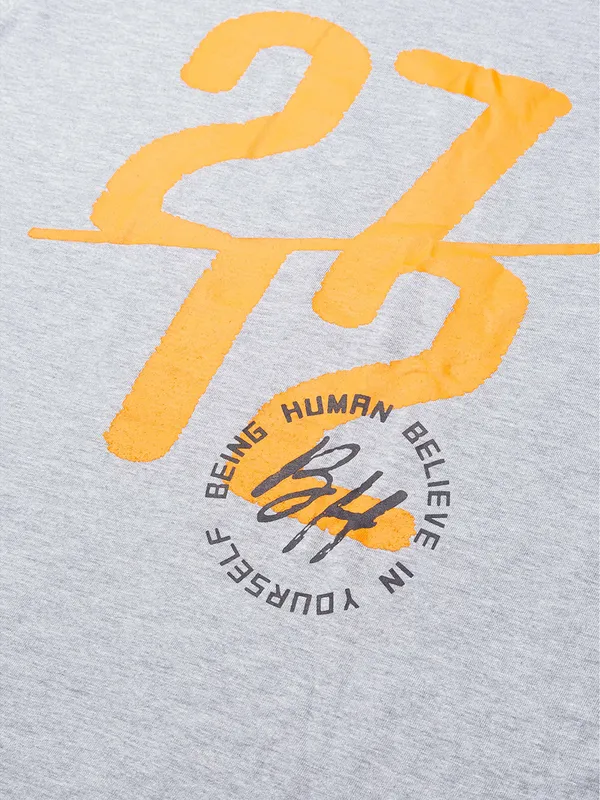 Being Human Regular Fit Men Crew Neck T-Shirts-Grey Melange
