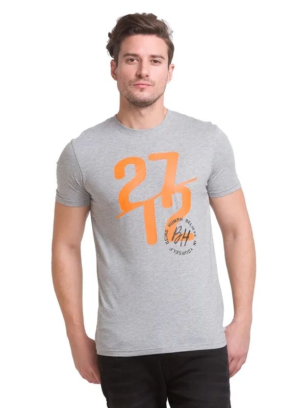 Being Human Regular Fit Men Crew Neck T-Shirts-Grey Melange