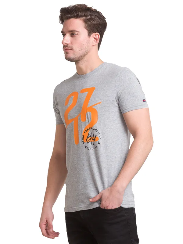 Being Human Regular Fit Men Crew Neck T-Shirts-Grey Melange
