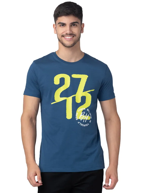 Being Human Regular Fit Men Crew Neck T-Shirts-Ocean Blue