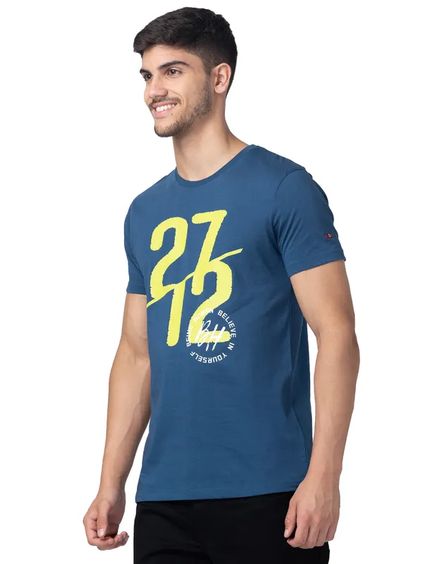 Being Human Regular Fit Men Crew Neck T-Shirts-Ocean Blue