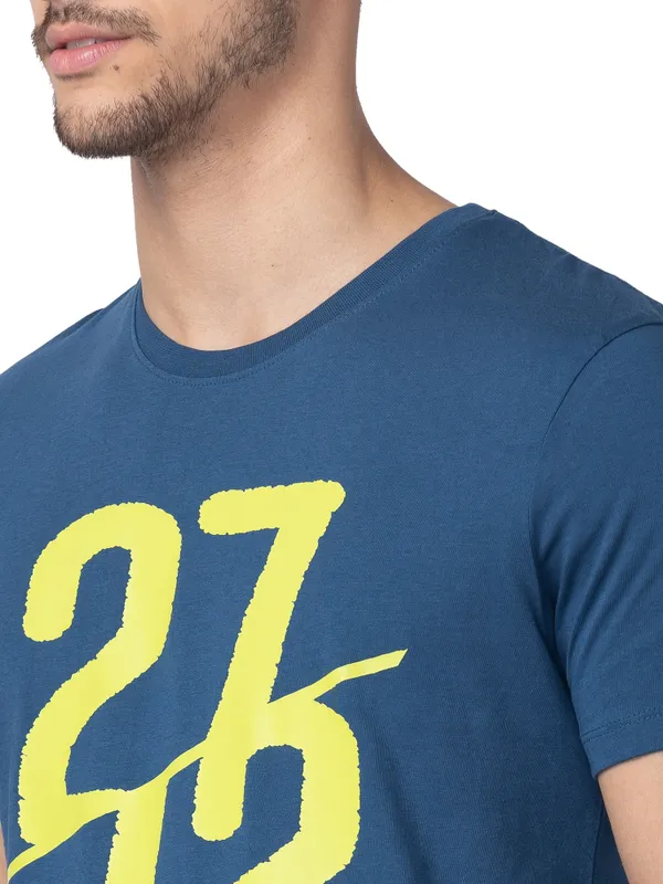 Being Human Regular Fit Men Crew Neck T-Shirts-Ocean Blue