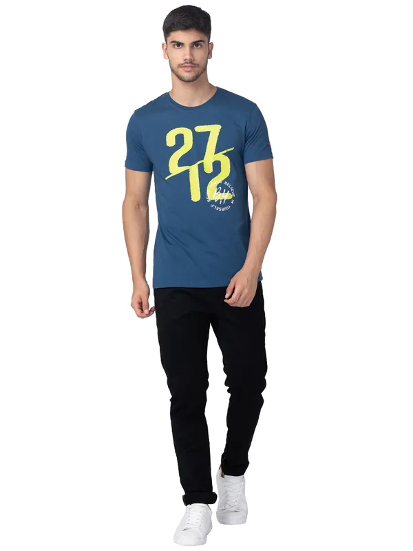 Being Human Regular Fit Men Crew Neck T-Shirts-Ocean Blue