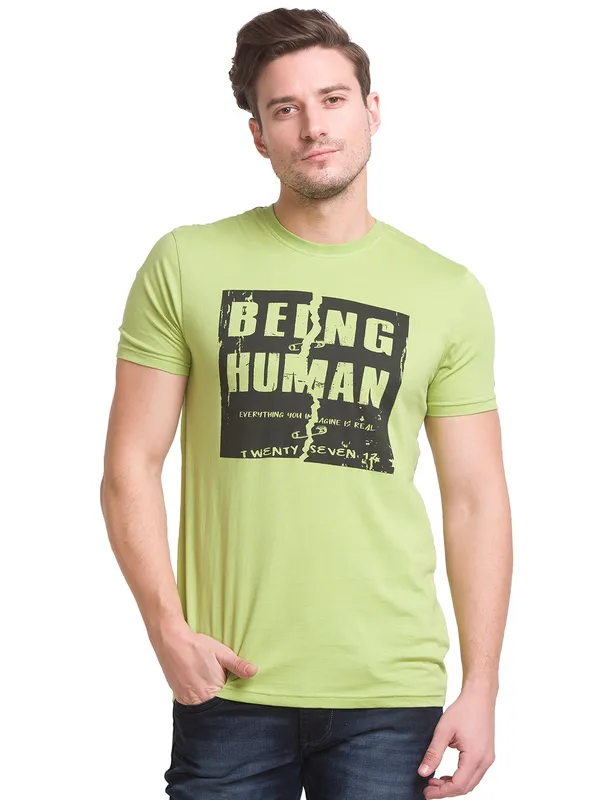 Being Human Clothing Men Regular Fit Crew Neck T-Shirts-Apple Green