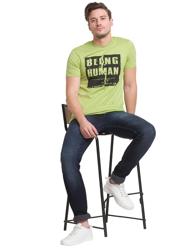Being Human Clothing Men Regular Fit Crew Neck T-Shirts-Apple Green