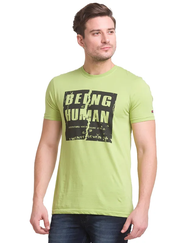 Being Human Clothing Men Regular Fit Crew Neck T-Shirts-Apple Green