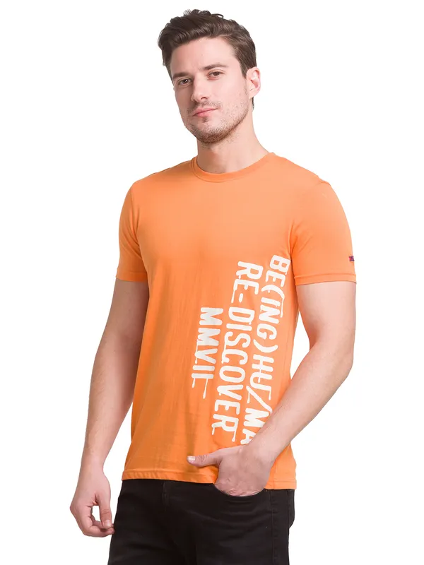 Being Human Regular Fit Men Crew Neck T-Shirts-Amberglow