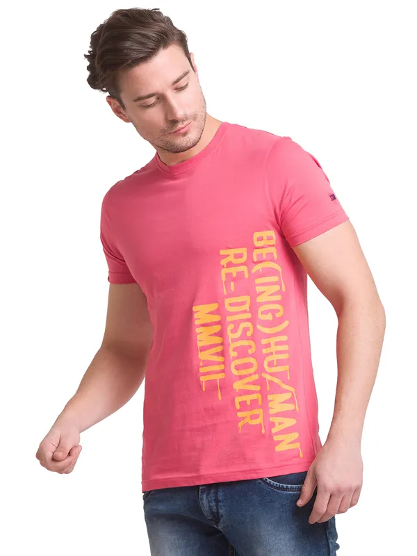 Being Human Regular Fit Men Crew Neck T-Shirts-Minarel Red