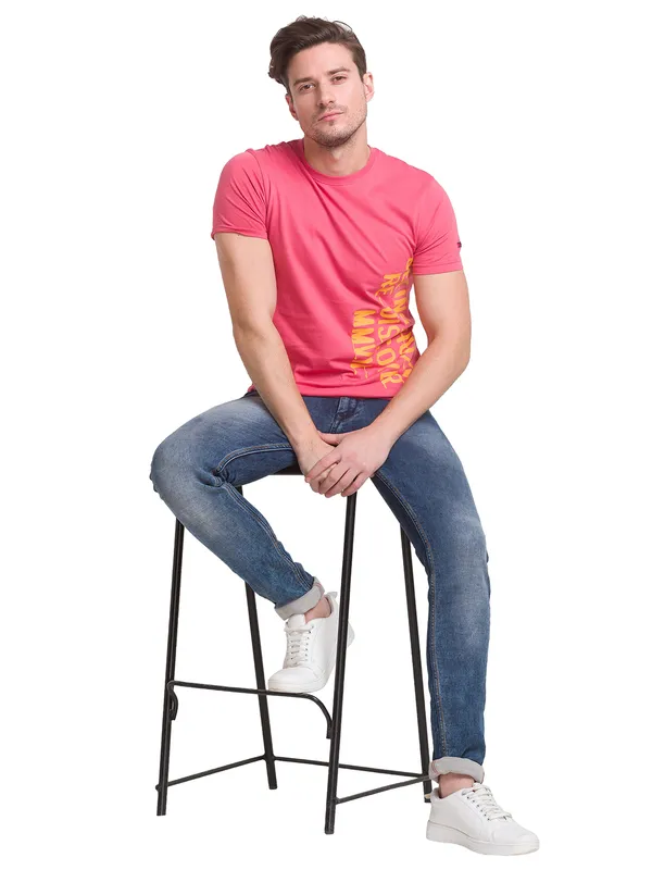 Being Human Regular Fit Men Crew Neck T-Shirts-Minarel Red