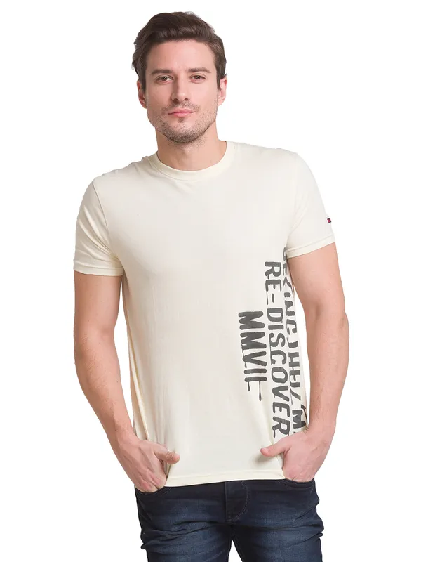 Being Human Regular Fit Men Crew Neck T-Shirts-Off White