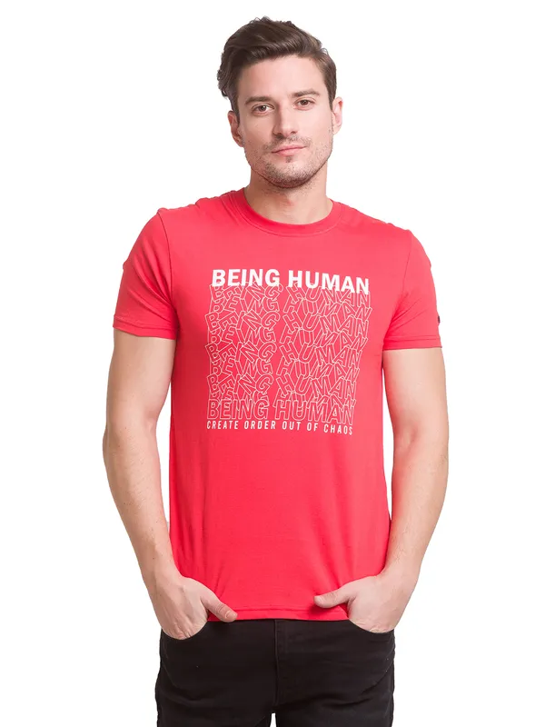 Being Human Regular Fit Men Crew Neck T-Shirts-Red