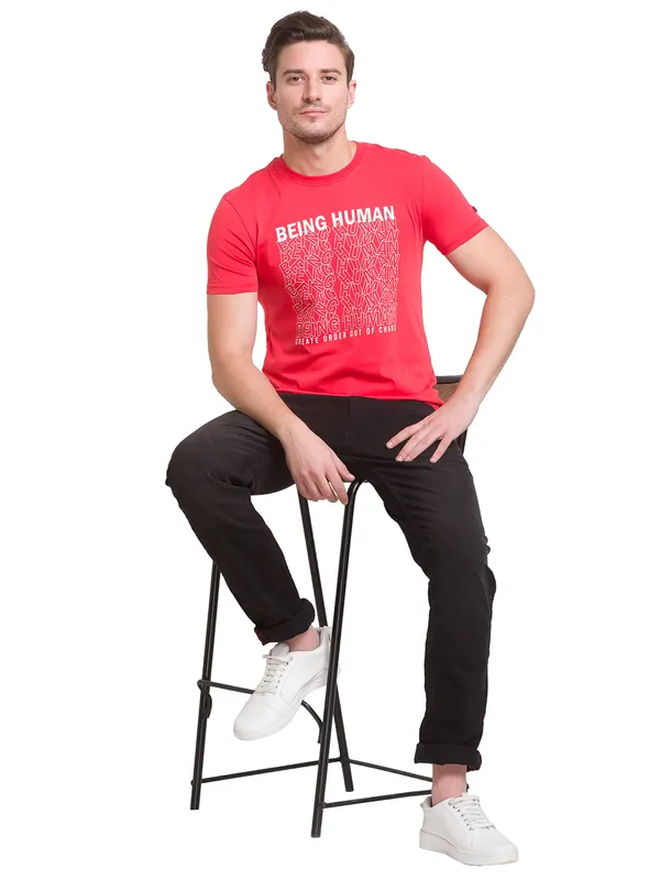 Being Human Regular Fit Men Crew Neck T-Shirts-Red