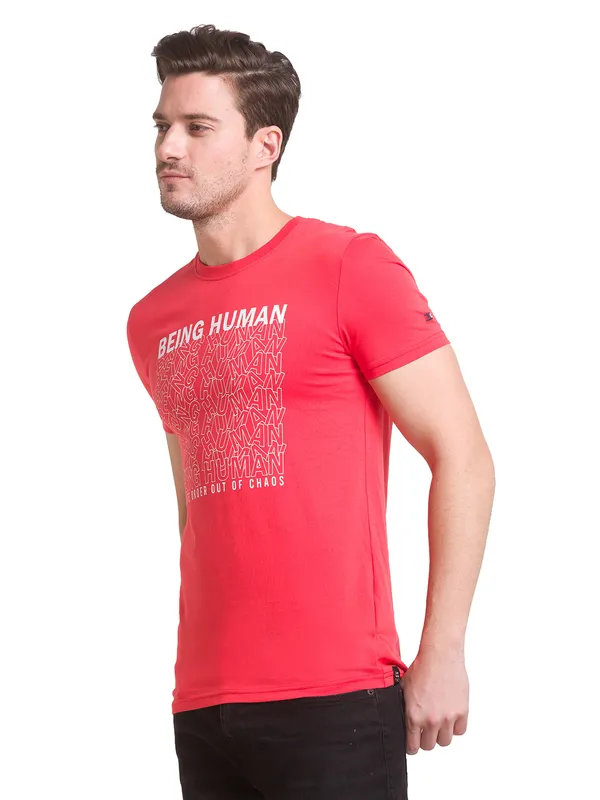 Being Human Regular Fit Men Crew Neck T-Shirts-Red