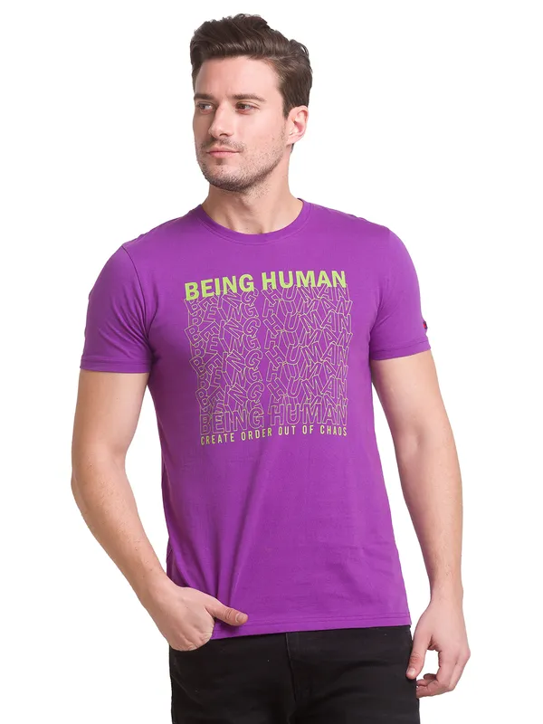 Being Human Regular Fit Men Crew Neck T-Shirts-Voilet