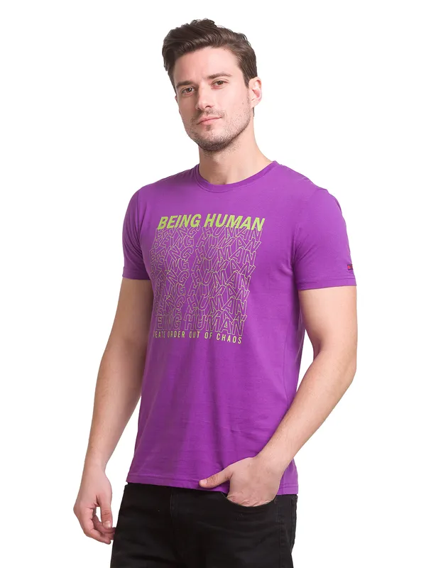 Being Human Regular Fit Men Crew Neck T-Shirts-Voilet