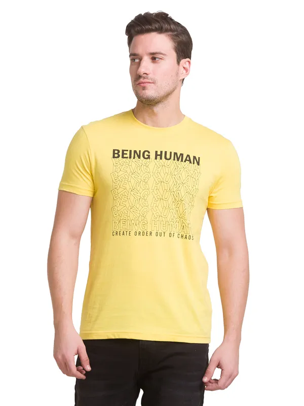 Being Human Regular Fit Men Crew Neck T-Shirts-Yellow