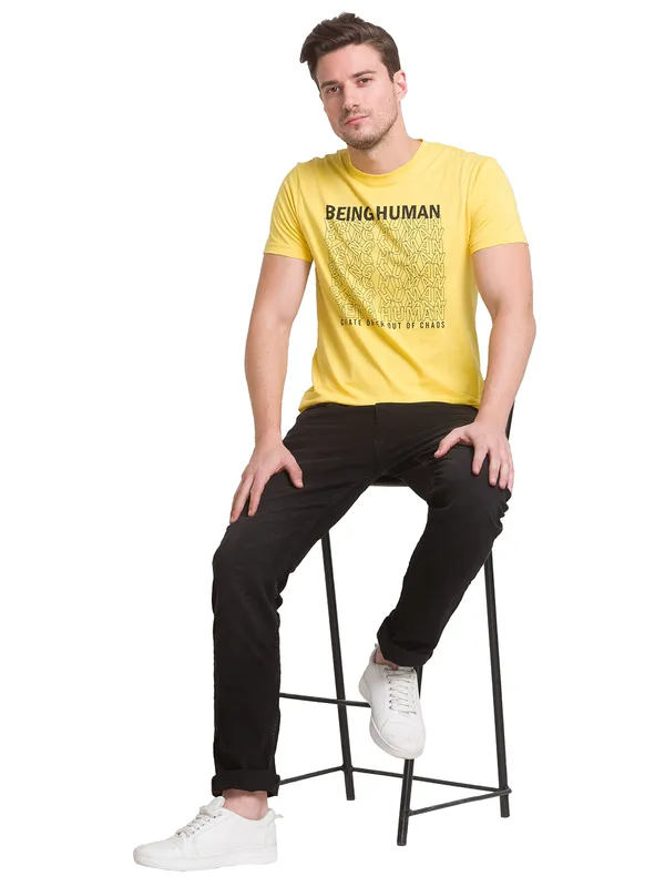 Being Human Regular Fit Men Crew Neck T-Shirts-Yellow