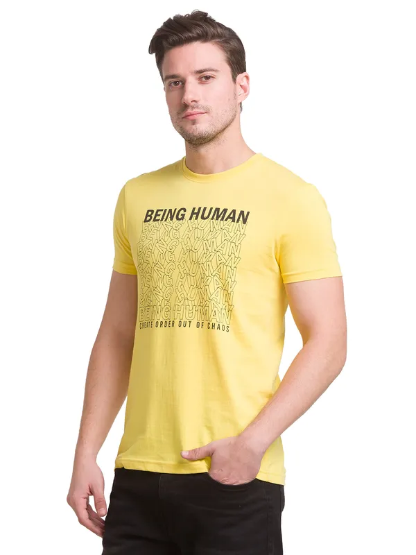 Being Human Regular Fit Men Crew Neck T-Shirts-Yellow