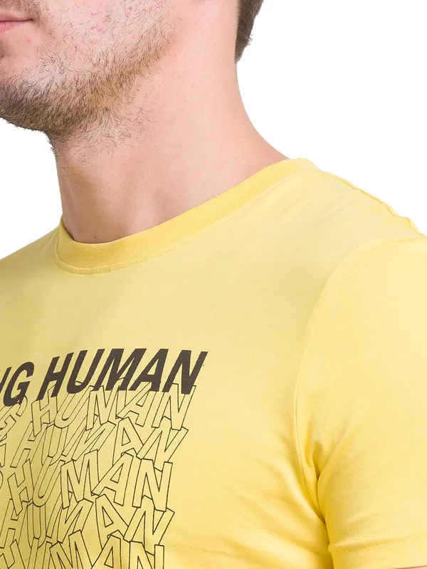 Being Human Regular Fit Men Crew Neck T-Shirts-Yellow