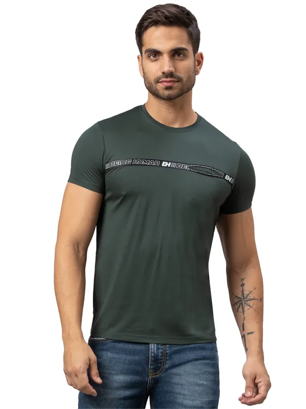 Being Human Regular Fit Men Crew Neck T-Shirts-Bayberry
