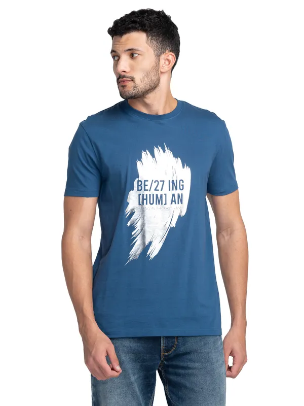 Being Human Regular Fit Men Crew Neck T-Shirts-Ocean Blue