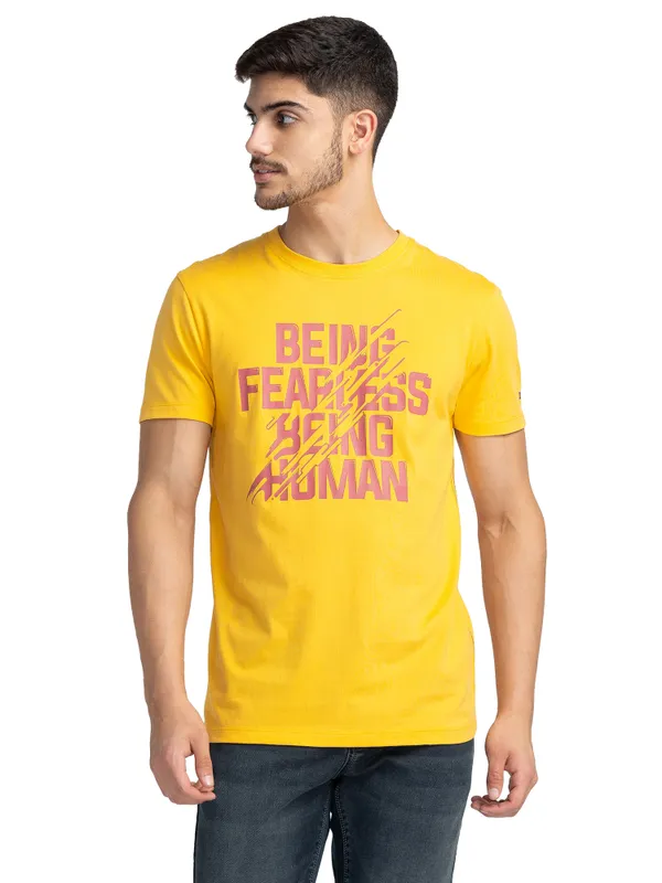 Being Human Regular Fit Men Crew Neck T-Shirts-Daffodil