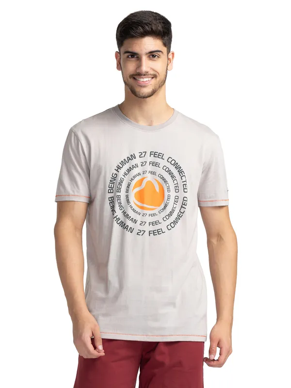 Being Human Clothing Men Regular Fit Crew Neck T-Shirts-Stone Grey