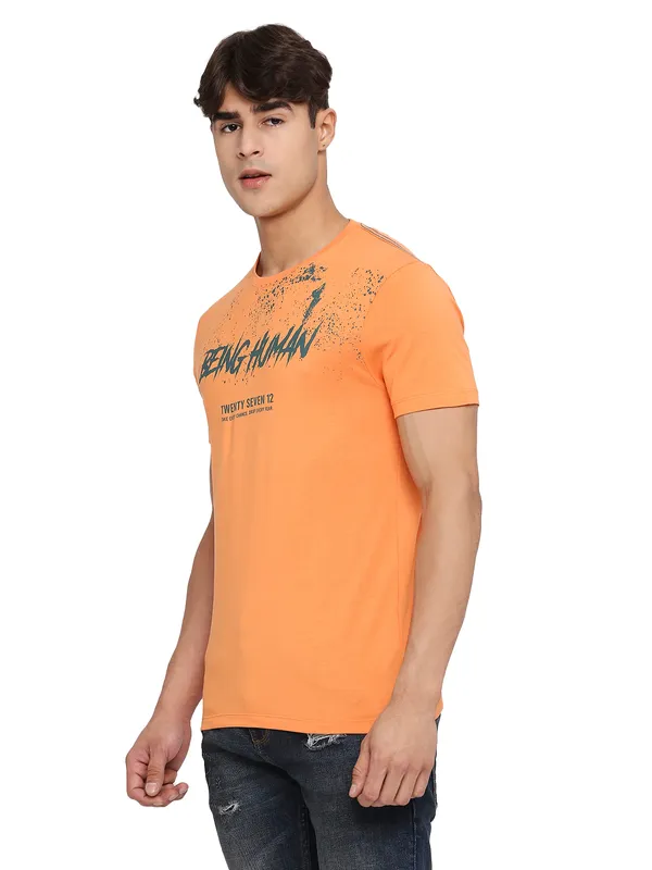 Being Human Regular Fit Men Crew Neck T-Shirts-Amber Glow