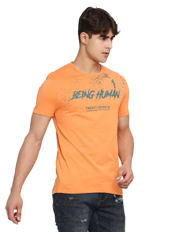 Being Human Regular Fit Men Crew Neck T-Shirts-Amber Glow