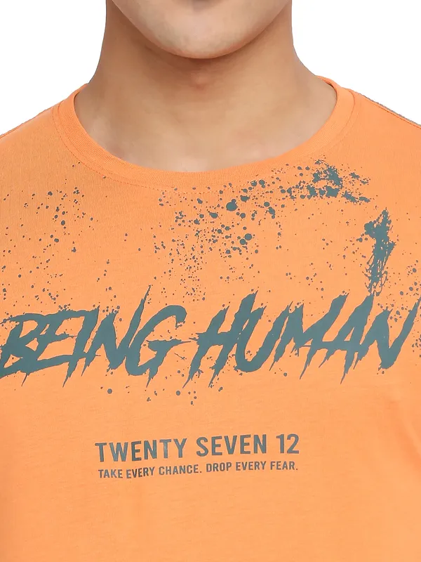 Being Human Regular Fit Men Crew Neck T-Shirts-Amber Glow