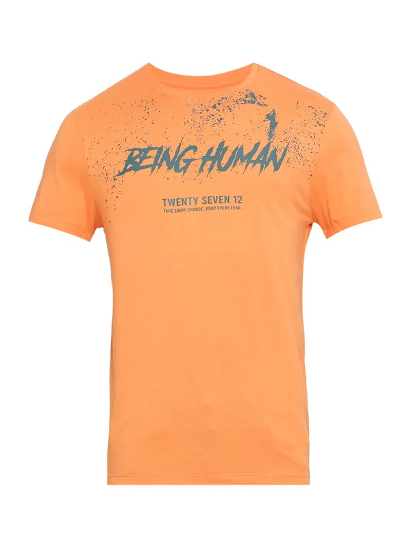 Being Human Regular Fit Men Crew Neck T-Shirts-Amber Glow