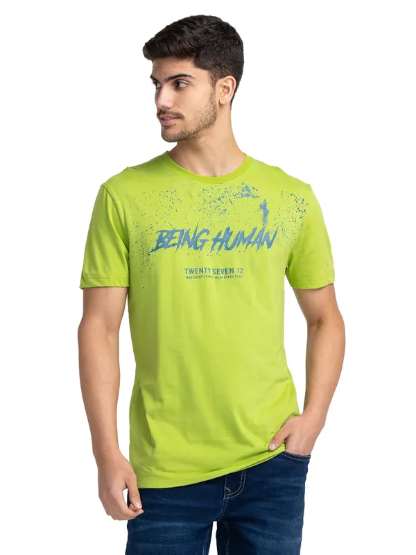 Being Human Regular Fit Men Crew Neck T-Shirts-Bean Green