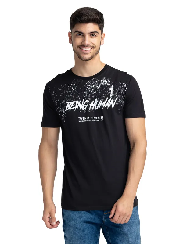 Being Human Regular Fit Men Crew Neck T-Shirts-Black