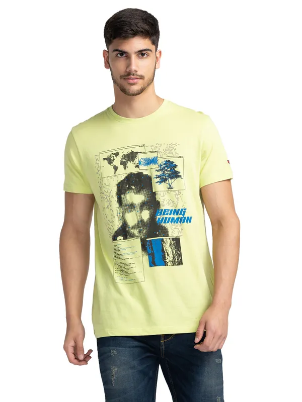 Being Human Regular Fit Men Crew Neck T-Shirts-Acid Green