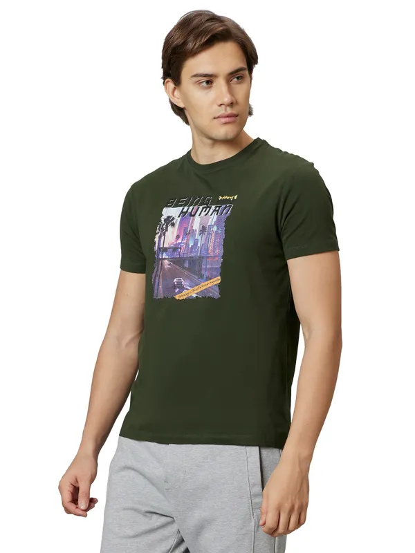 Being Human Regular Fit Men Crew Neck T-Shirts-Dk.Olive