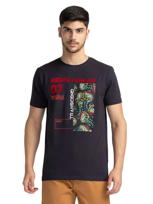 Being Human Clothing Men Regular Fit Crew Neck T-Shirts-Charcoal