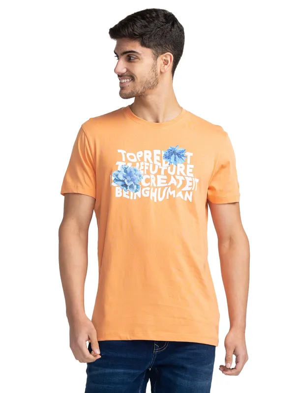 Being Human Clothing Men Regular Fit Crew Neck T-Shirts-Muskmelon
