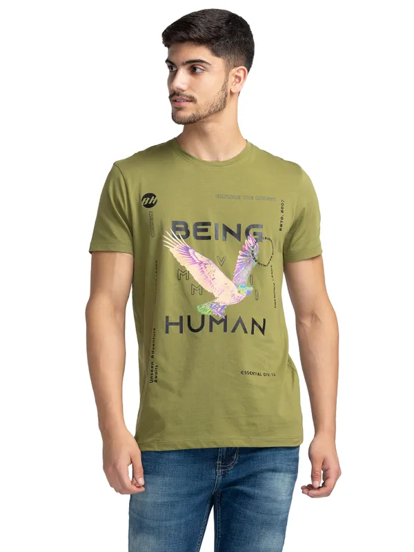 Being Human Clothing Men Regular Fit Crew Neck T-Shirts-Olive
