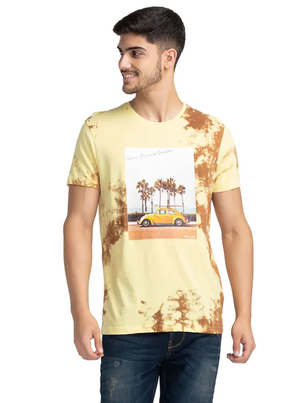 Being Human Regular Fit Men Crew Neck T-Shirts-Pale Yellow