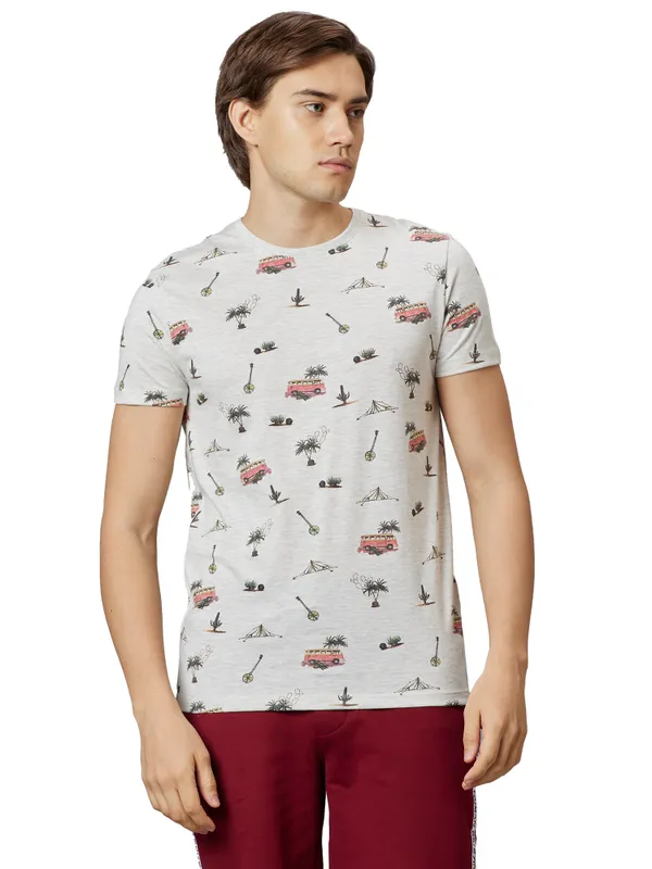 Being Human Clothing Men Regular Fit Crew Neck T-Shirts-Ecru Mel