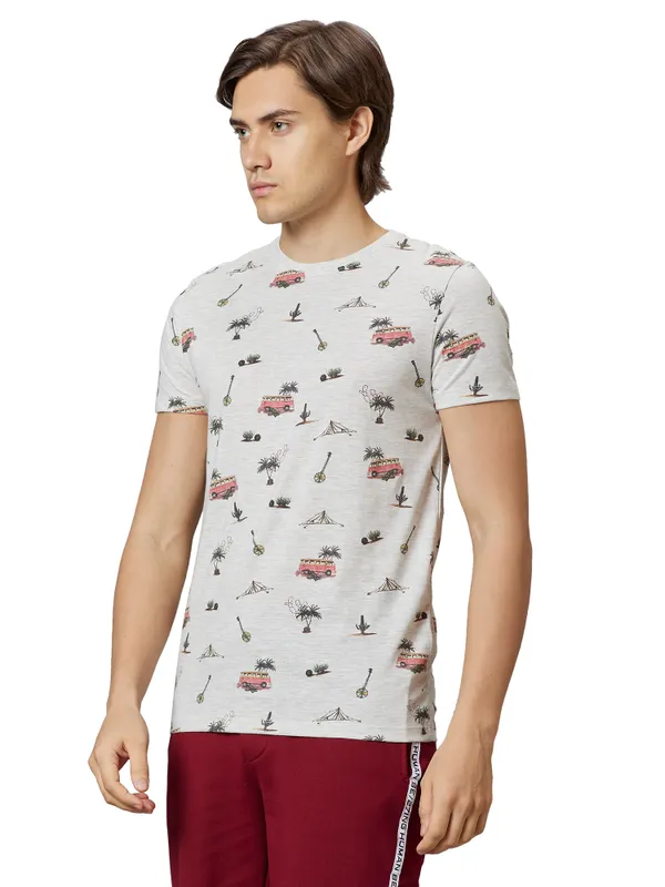 Being Human Clothing Men Regular Fit Crew Neck T-Shirts-Ecru Mel