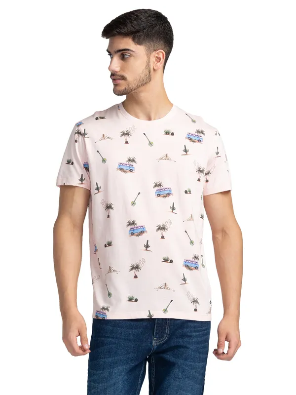 Being Human Clothing Men Regular Fit Crew Neck T-Shirts-Peach