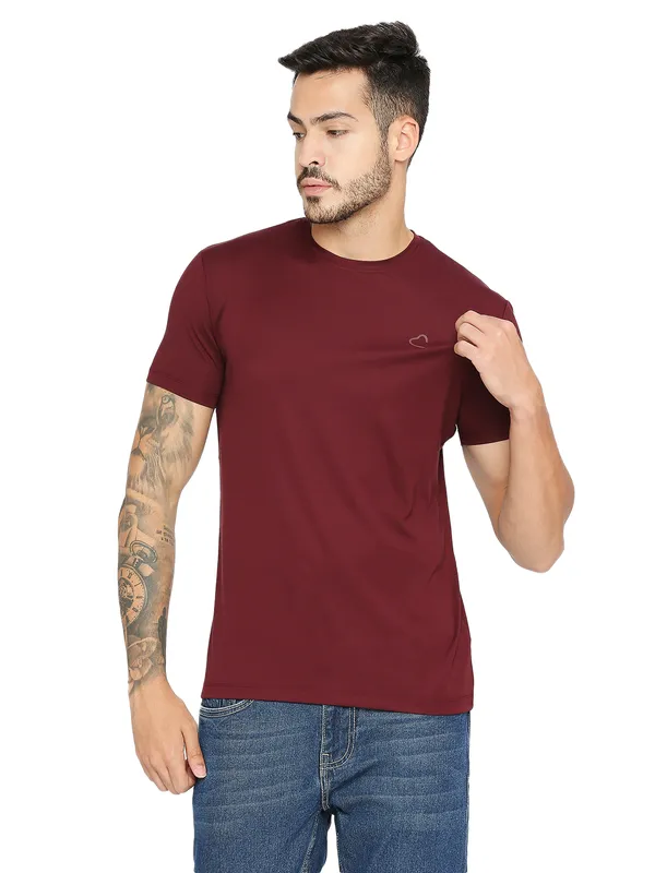 Being Human Regular Fit Men Crew Neck T-Shirts-Wine