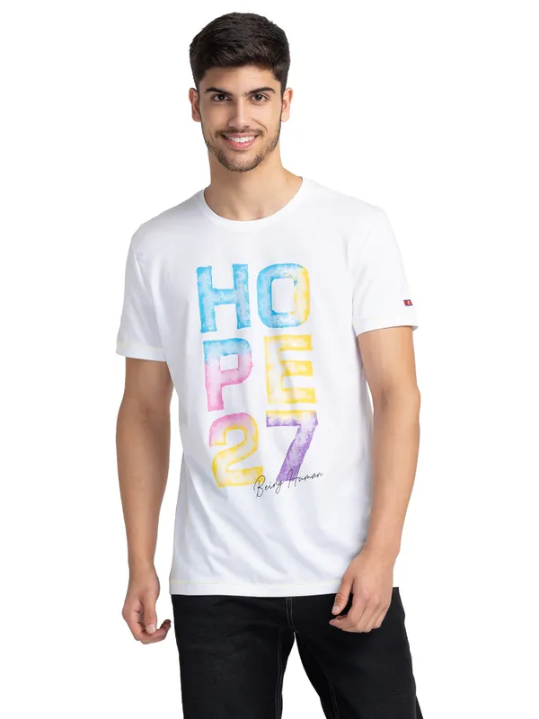 Being Human Regular Fit Men Crew Neck T-Shirts-White