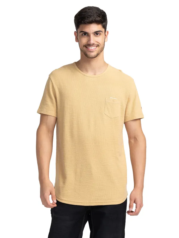 Being Human Regular Fit Men Crew Neck T-Shirts-Sand