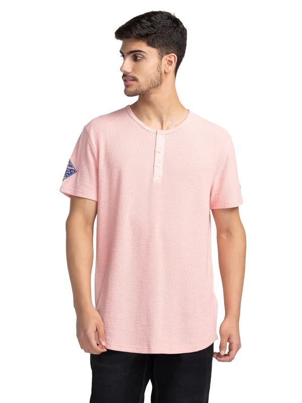 Being Human Regular Fit Men Henley Neck T-Shirts-Dusty Pink