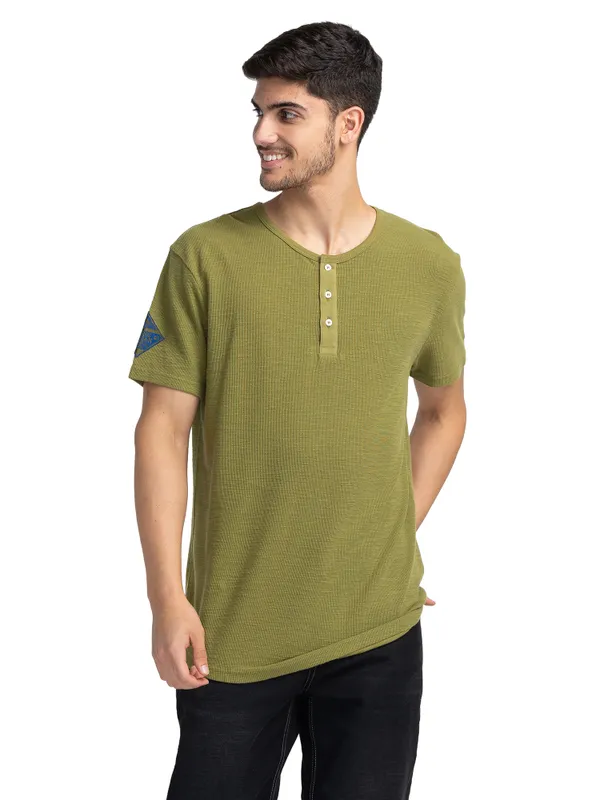 Being Human Regular Fit Men Henley Neck T-Shirts-Olive